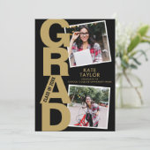 Invitation Parti Moderne De Graduation 3 Photo Noir Et Or (Debout devant)