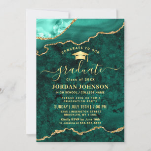 Invitation Parti moderne Golden Green Marble Graduation Party