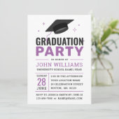 Invitation Parti moderne Gras Noir Blanc Violet Graduation (Debout devant)
