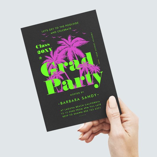 Invitation Parti moderne Neon Green Grad Party