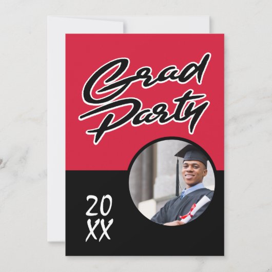 Invitation Parti moderne Red Black Graduation (Devant)
