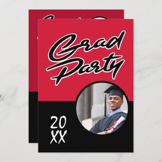 Invitation Parti moderne Red Black Graduation (Devant / Derrière)