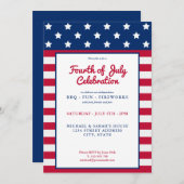 Invitation Parti moderne rouge blanc et bleu 4 juillet (Devant / Derrière)