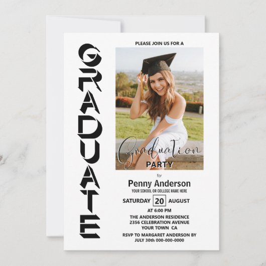 Invitation Parti Moderne Simple Photo Graduation (Devant)