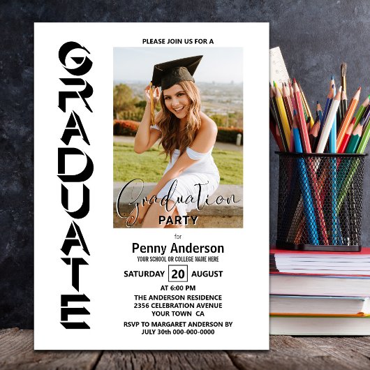 Invitation Parti Moderne Simple Photo Graduation
