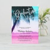 Invitation Parti moderne Turquoise rose tropicale de la plage (Debout devant)