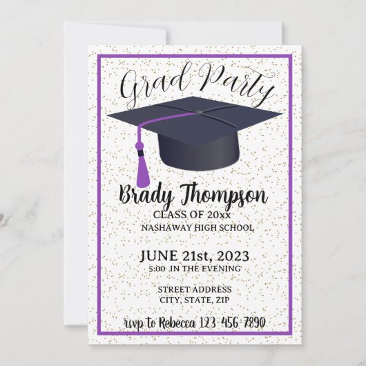 Invitation Parti moderne violet deux photo Graduation (Devant)