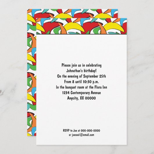 Invitation Parti Motif rétro-rétro multicolore Boomerang (Devant / Derrière)