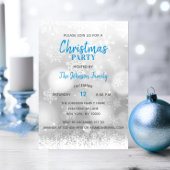 Invitation PARTI NOËL Bleu Flambeau de neige en argent