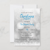 Invitation PARTI NOËL Bleu Flambeau de neige en argent (Devant)