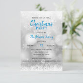 Invitation PARTI NOËL Bleu Flambeau de neige en argent (Debout devant)