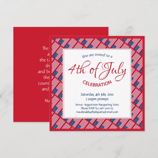 Invitation Parti patriotique 4 JUILLET drapeau américain (Devant / Derrière)