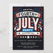 Invitation Parti patriotique cool du 4 juillet (Devant)