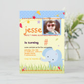 Invitation Parti personnalisé Blue Baby Elephant (Debout devant)