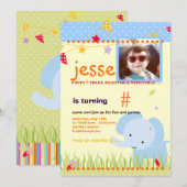 Invitation Parti personnalisé Blue Baby Elephant (Devant / Derrière)