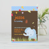 Invitation Parti personnalisé Blue Baby Elephant (Debout devant)