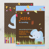 Invitation Parti personnalisé Blue Baby Elephant (Devant / Derrière)