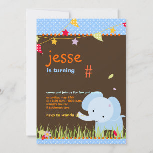 Invitation Parti personnalisé Blue Baby Elephant
