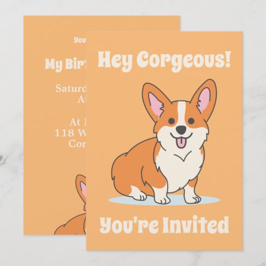 Invitation Parti personnalisé Cute Corgi (Devant / Derrière)