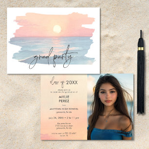 Invitation Parti photo moderne Ocean Sunset Beach Graduation