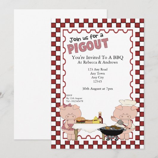 Invitation Parti Piggy BBQ (Devant / Derrière)