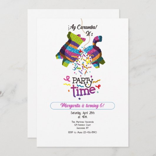 Invitation Parti Piñata (Devant / Derrière)