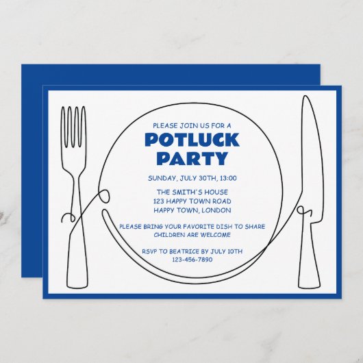 INVITATION PARTI POTLUCK PERSONNALISABLE (Devant / Derrière)
