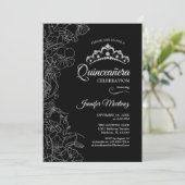 Invitation Parti Quinceanera Floral Blanc Noir (Debout devant)