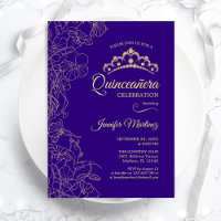 Parti Quinceanera Floral d'or violet