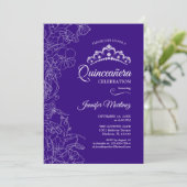 Invitation Parti Quinceanera Floral Violet (Debout devant)