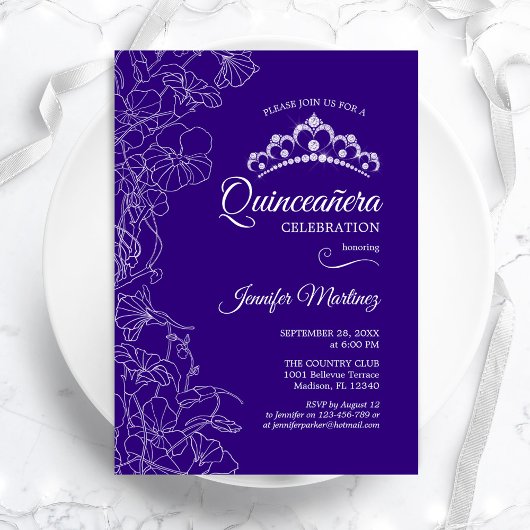Invitation Parti Quinceanera Floral Violet