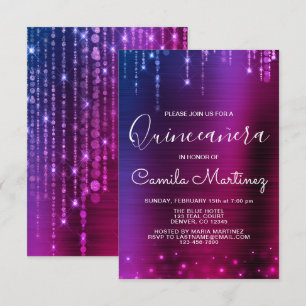 Invitation Parti Quinceanera moderne rose et violet