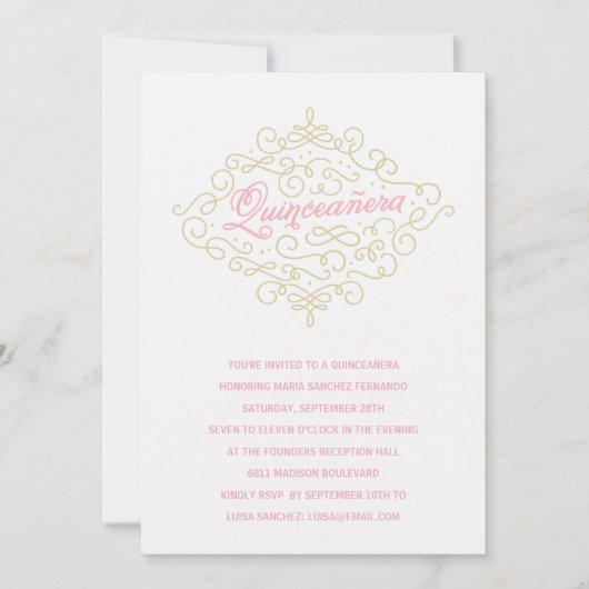 Invitation Parti Quinceanera Plutôt Flourdissant (Devant)
