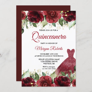 Invitation Parti Quinceanera Rose Floral Gown