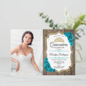 Invitation Parti Quinceanera Rustique Avec Photo - Gold Turqu (Debout devant)