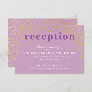 Invitation PARTI RÉCEPTION Confet d'or rustique chic violet