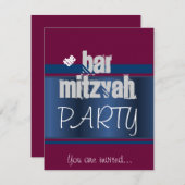 Invitation Parti Red Bat mitzvah Bar Mitzvah (Devant / Derrière)