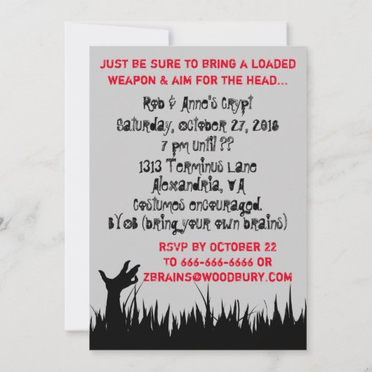 Invitation Parti rétro Halloween Zombie Apocalypse (Dos)