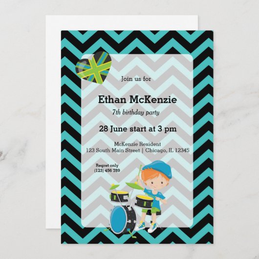 Invitation Parti Rockstar (Devant / Derrière)