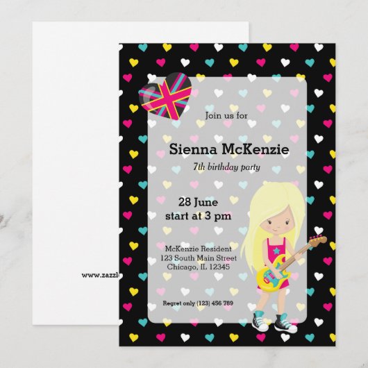 Invitation Parti Rockstar (Devant / Derrière)