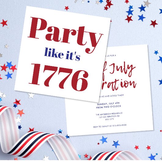 Invitation Parti rouge moderne comme en 1776 4 juillet