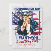 Invitation Parti Sam 4 juillet de l'oncle rouge, blanc et ble (Devant)