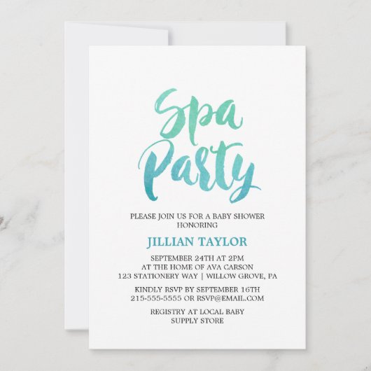 Invitation Parti Spa de la calligraphie d'aquarelle (Devant)