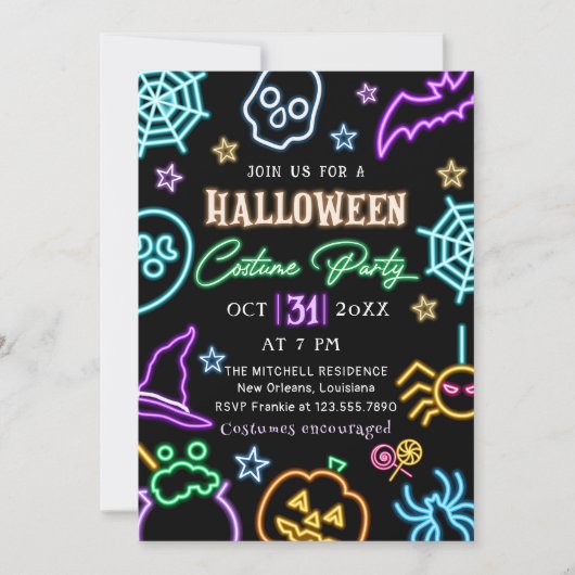 Invitation Parti Spooktaculaire Neon Glow Dark Halloween Part (Devant)