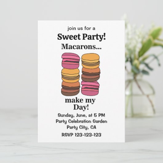 Invitation Parti sucré couleur Macaron (Debout devant)