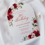 Invitation PARTI SURPRISE 21e Anniversaire Rouge Rose Arc Flo<br><div class="desc">Des roses rouges et des pivoines roses rousses sont nichées dans des feuilles vert foncé sur cette invitation d'anniversaire. La calligraphie classique indique à vos invités que c'est un anniversaire important et qui est le célébrant de l'anniversaire. Cet article fait partie de la collection Red Rose Pink Peony. Il contient...</div>