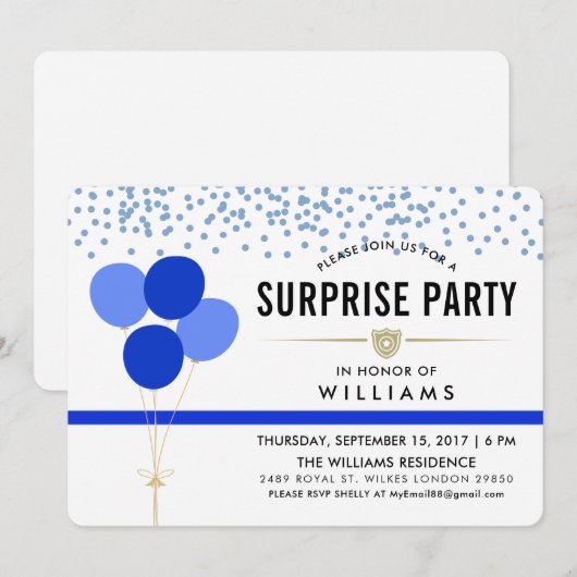 Invitation Parti surprise à thème de la police (Devant / Derrière)