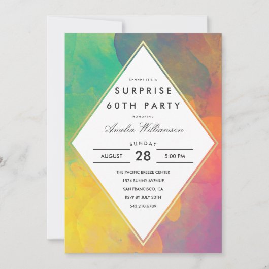 Invitation Parti surprise | Aquarelle Abstraite colorée (Devant)