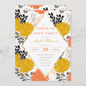 Invitation Parti surprise | Chrysanthèmes colorés rétro (Devant / Derrière)