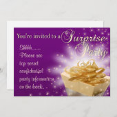 Invitation Parti surprise | Purple et or (Devant / Derrière)